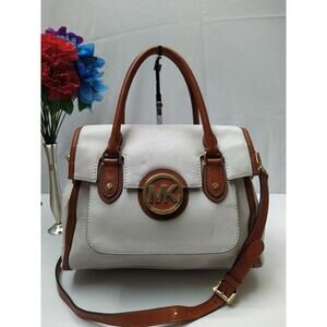 Michael Kors Margo White Pebble Leather Logo Top Handle Satchel Bag - $448